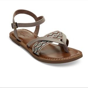 TOMS Lexie Sandals Embroidered Womens Flat Strappy Shoes Taupe Size 9